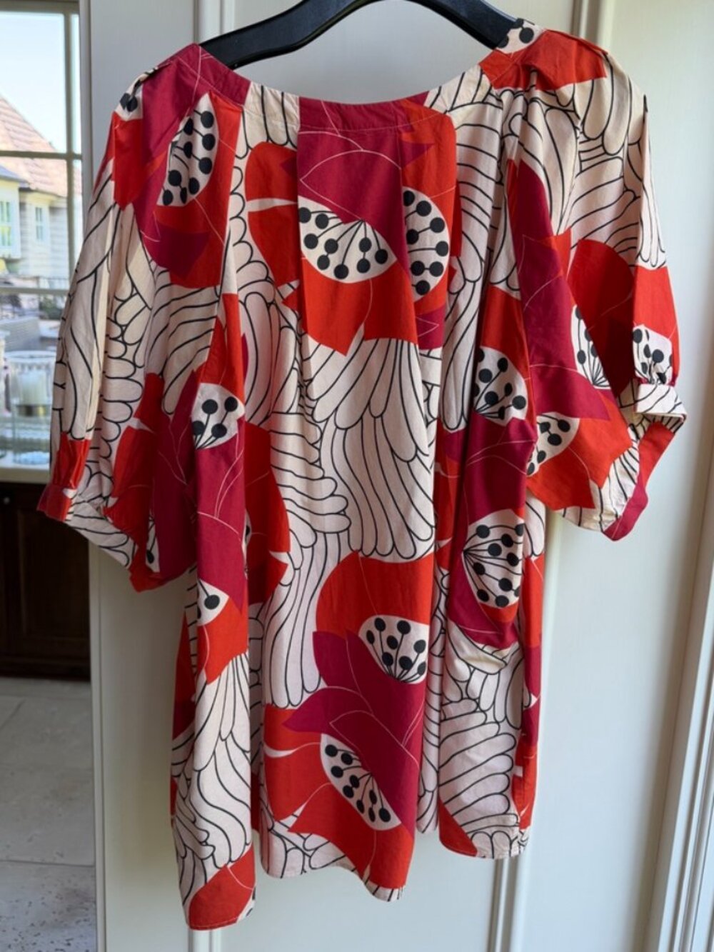 Frances Valentine- Puffy Sleeve, Poppy Print,  A-line Top with Pockets - Picture 4 of 9